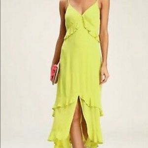 NEW Lulu’s Island Time Ruffled Midi Dress Lime Green NWT Size s